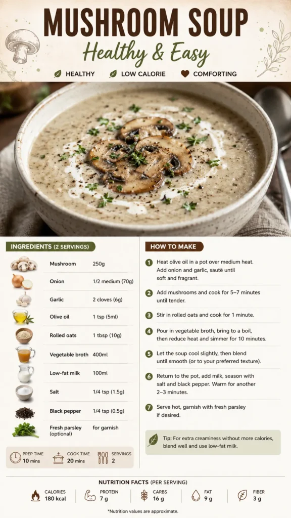 Nutrition Facts for Healthy Mushroom Soup