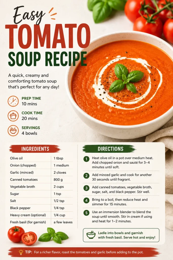 Easy Tomato Soup Recipe Creamy, Comforting, and Ready in 30 Minutes 9x16