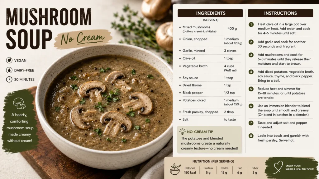 Mushroom Soup Recipes No Cream: Hearty, Silky, and Dairy Free