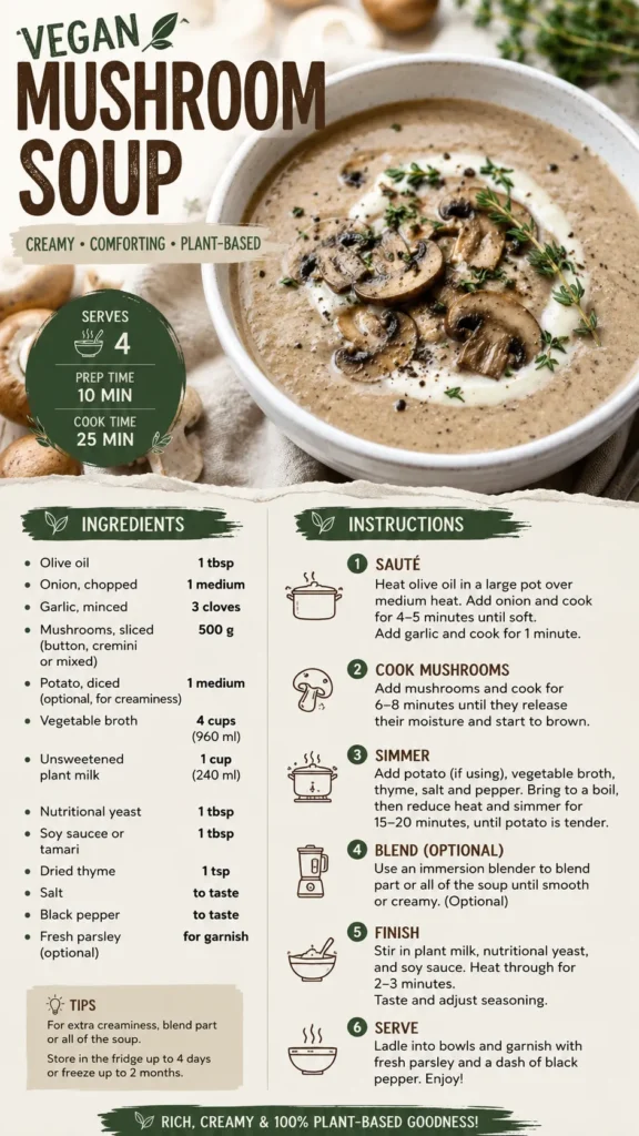 Mushroom Soup Recipes Vegan Creamy, Easy, and Dairy Free 9x16